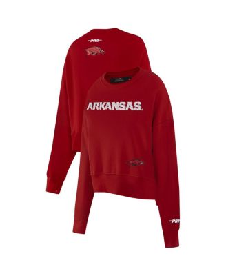 Pro Standard - Women's Cardinal Arkansas Razorbacks Sequin Boxy Cropped Pullover Sweatshirt