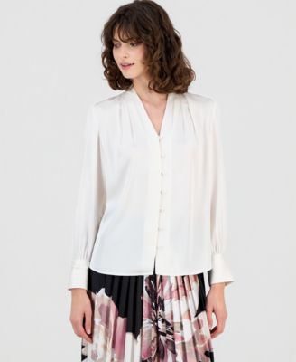Anne Klein - Women's V-Neck Button-Front Blouse