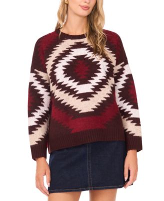 Vince Camuto - Women's Cozy Crewneck Aztec Long-Sleeve Sweater