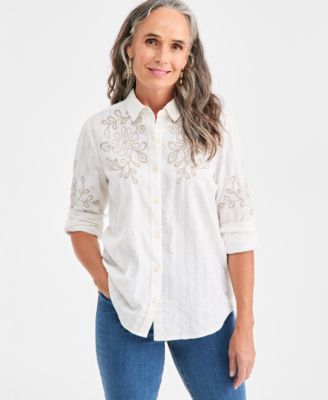 Style & Co - Petite 3/4-Sleeve Woven Button Shirt