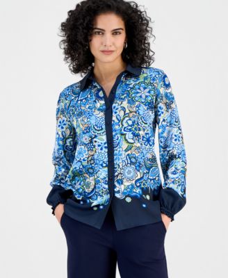 T Tahari - Women's Paisley Button-Front Blouse