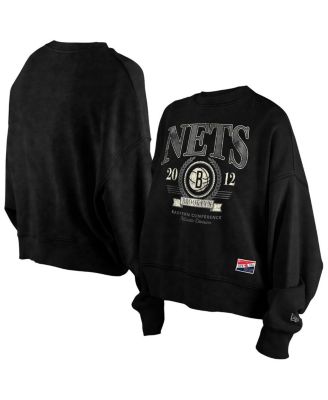 New Era - Women's Black Brooklyn Nets Throwback Enzyme Wash Oversized Boxy Pullover Sweatshirt
