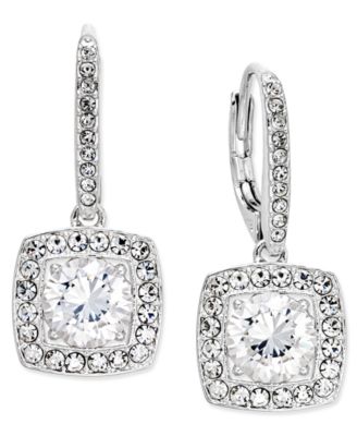 Eliot Danori - Silver-Tone Crystal Square Drop Earrings