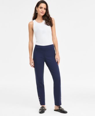 JM Collection - Women's Side-Button Pull-On Wide-Leg Pants