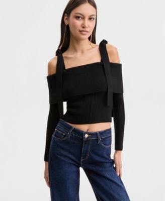 GUESS - Women's Ribbed Cold-Shoulder Sweater
