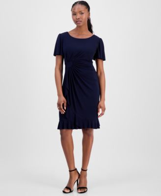 Connected - Petite Side-Gathered Flutter-Sleeve Dress