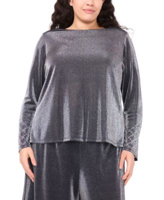 MSK - Plus Size Long-Sleeve Rhinestone Top