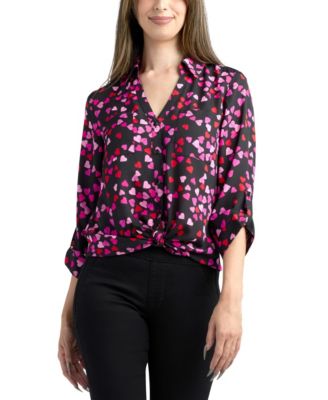 BCX - Women's Printed Button Up Collar Top