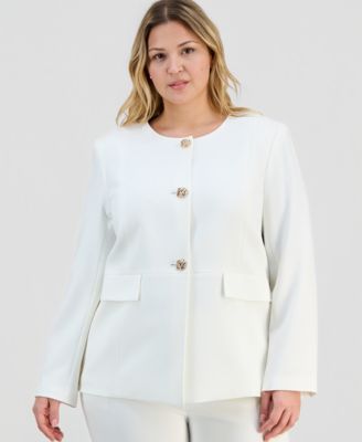 Kasper - Plus Size Stretch Crepe Button-Front Jacket