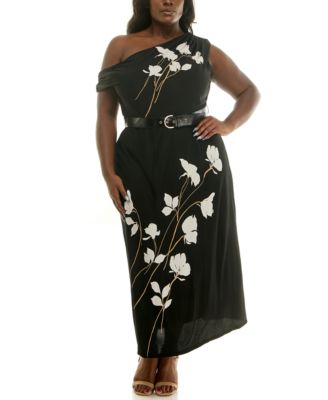 Taylor - Plus Size Belted Placement Maxi Dress