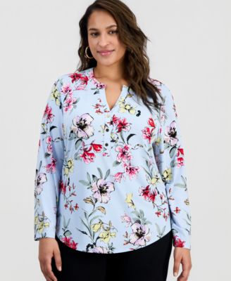 I.N.C. International Concepts - Plus Size Split-Neck Top
