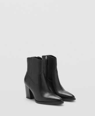 MANGO - Women's Leather Pointed Ankle Boots