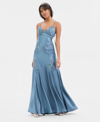 City Studios - Juniors' Appliqu&eacute; Satin Gown