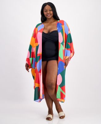 Raviya - Plus Size Printed Open-Front Kimono Cover-Up