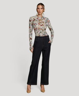 Avec Les Filles - Women's Printed Long-Sleeve Mesh Top