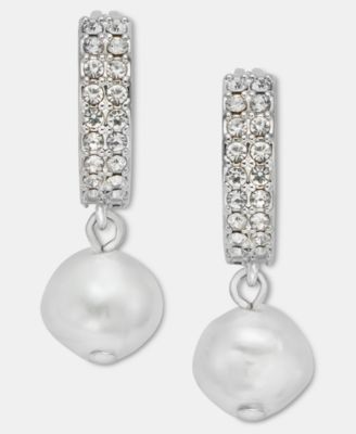 Givenchy - Imitation Pearl Charm Pav&eacute; Hoop Earrings