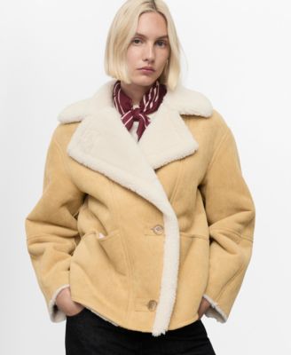 MANGO - Women's Shearling Collar Faux-Suede Jacket