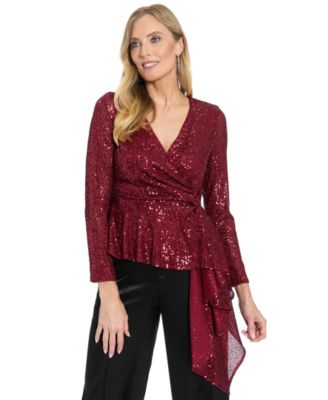 Muse - Women's V-Neck Sequin Embellishment Top