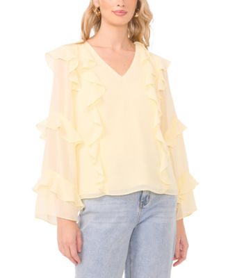 1.STATE - Women's Long-Sleeve V-Neck Ruffle Top