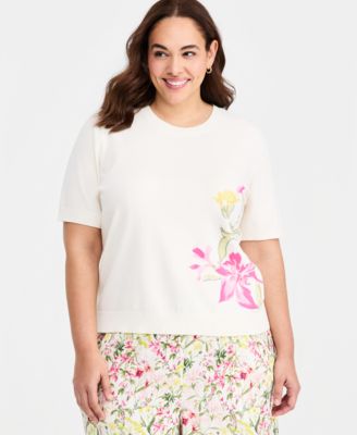 Vince Camuto - Plus Size Printed Crewneck Blouse