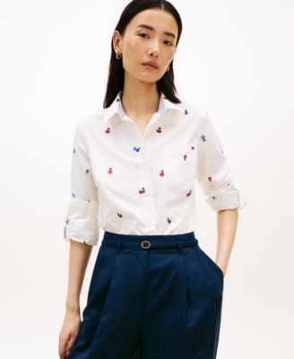 Tommy Hilfiger - Women's Printed Roll-Tab Collared Shirt