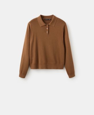 MANGO - Women's Polo Collar Wool Sweater