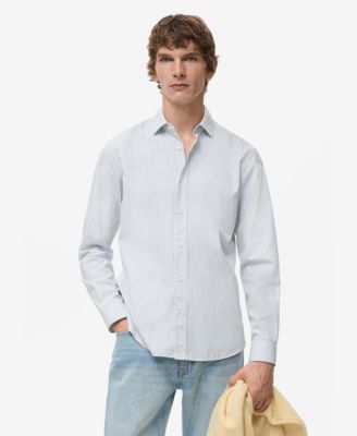 MANGO - Men's Regular Fit Striped Cotton Shirt