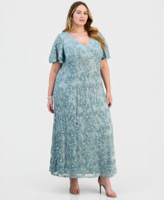 Alex Evenings - Plus Size Lace V-Neck Flutter-Sleeve Gown