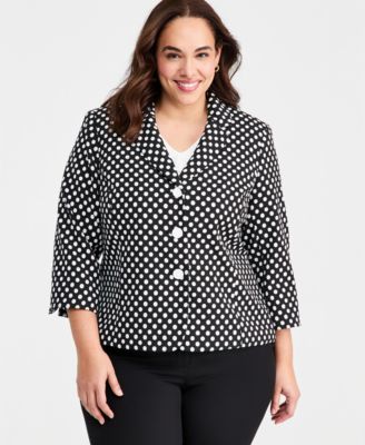 Kasper - Plus Size Dot-Jacquard 3/4-Sleeve Jacket