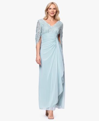 B&A By Betsy and Adam - Petite Draped Lace Back Gown