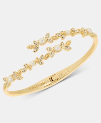 Marchesa - Crystal & Imitation Pearl Bypass Bangle Bracelet