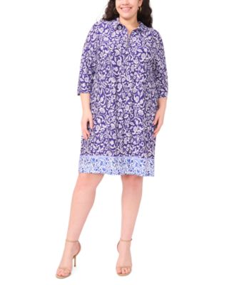 MSK - Plus Size Collared Neck Zip-Front Dress