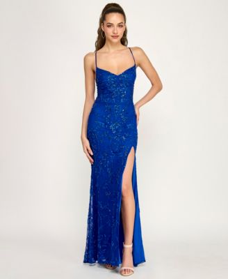 B Darlin - Women's V-Neck Side Slit Gown