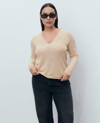 MANGO - Women's V-Neck Lurex Sweater