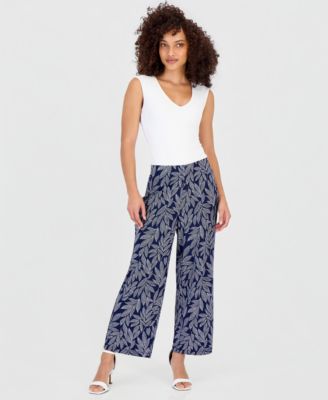 Anne Klein Essentials - Petite Printed High Rise Pull-On Pants
