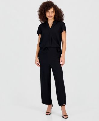 Anne Klein Essentials - Petite Textured High Rise Pull-On Pants