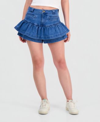Tinseltown - Juniors' High-Rise Ruffled Denim Skort