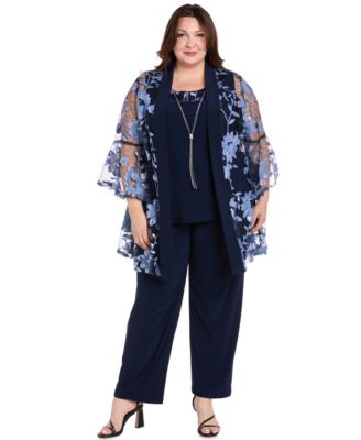R & M Richards - Plus Size Round Neck Top, Jacket & Pants, 3-Piece Set