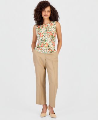 Kasper - Petite Mid Rise Straight-Leg Pull-On Ankle Pants