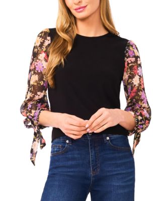 CeCe - Women's Mixed Media Crewneck Top