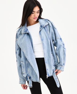 Bar III - Women's Oversized Denim Bomber Jacket