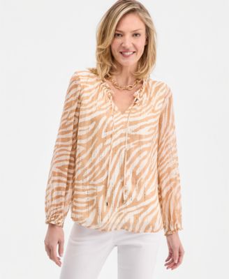 JM Collection - Women's Zebra Foiled Ruffle Blouse