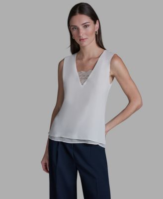 BCBG - Women’s V-Neck Lace Detail Pull-On Top