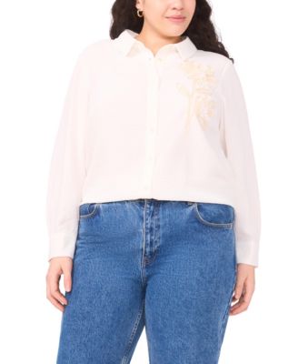 Vince Camuto - Plus Size Button-Down Flower Applique Blouse