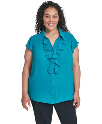 Calvin Klein - Plus Size Collared Neck Short-Sleeve Top