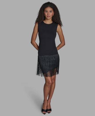 BCBG - Women's Sleeveless Knit Fringe Drop Waist Short Dress