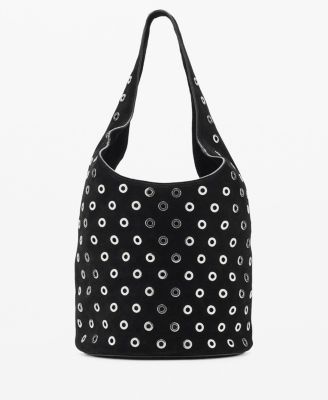 MANGO - Women's Eyelets Detail Leather Drawstring Bag