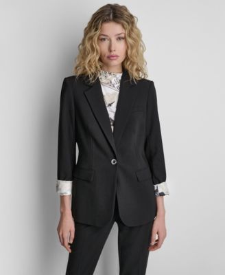 DKNY - Women's Newspaper-Print One-Button Blazer
