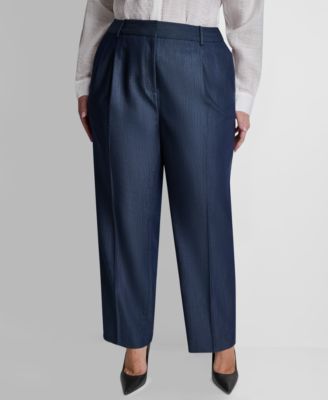 DKNY - Plus Size Mid-Rise Denim Pleated Trouser