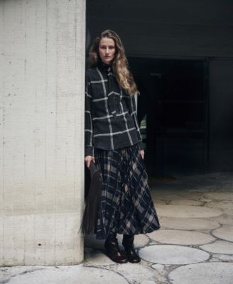 MANGO - Women's Check Pattern and Foulard Collar Blouse